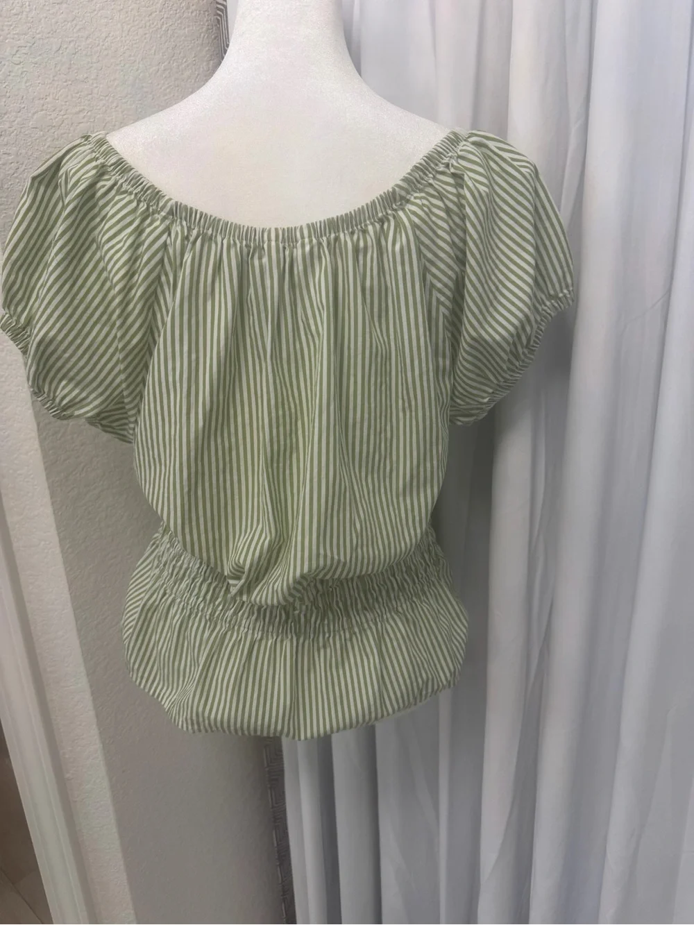 Banana Republic Green Striped Smocked Peplum Top Size L EUC